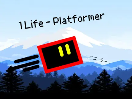 1 life platformer logo cover featuring green platformer with lava and spikes