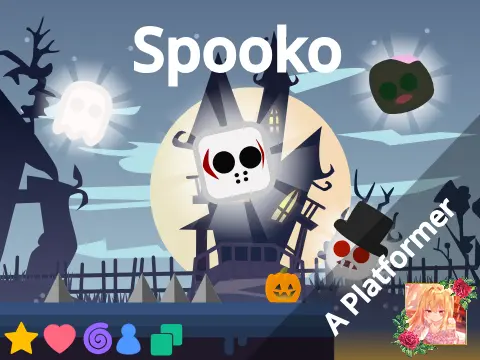 11k views spooko platformer logo with Halloween theme and character art