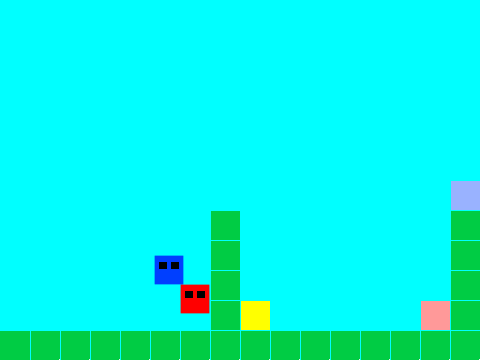 2 player platformer work in progress logo cover featuring blue and red characters