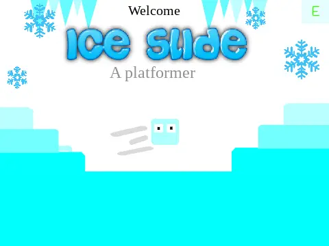 20 levels ice slide platformer logo with icy terrain and difficulty rating letters