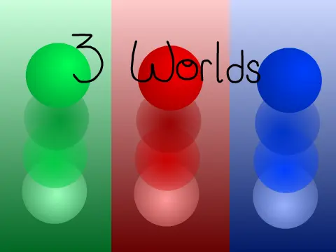 3 Worlds platformer logo cover featuring three distinct world themes