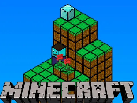 3D Isometric Minecraft Style Platformer Game Character on Blocks