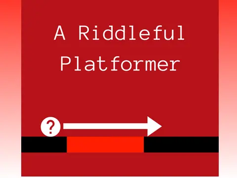A Riddleful Platformer logo - riddle book and platformer character fusion design
