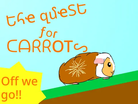 The Quest for Carrots game logo featuring guinea pig character and winged carrot