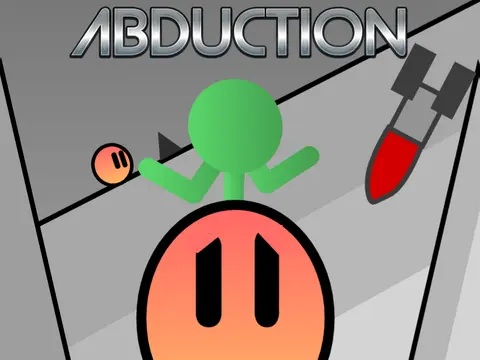 Abduction platformer logo cover featuring alien abduction theme with lasers and rockets