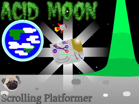 Acid Moon scrolling platformer logo - lunar exploration with green acid hazards