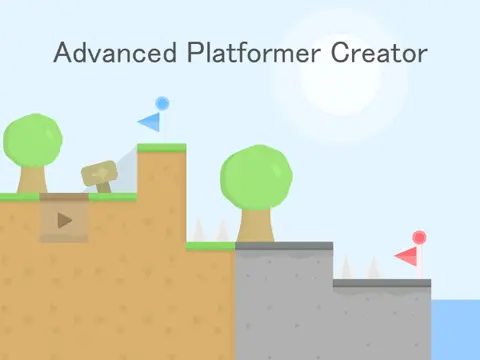 Advanced Platformer Creator logo with platform editor interface and block palette