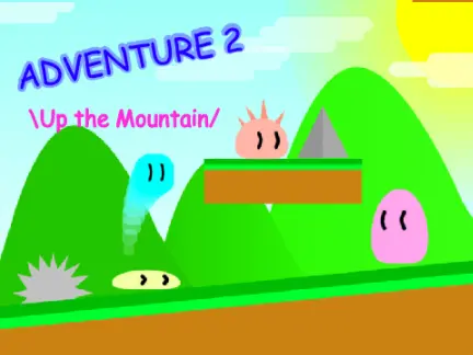 Adventure 2 platformer logo featuring mountain and grassland level design