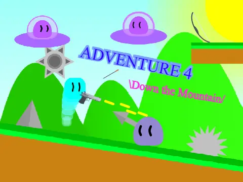 Adventure 4 platformer logo with mountain and enemy theme