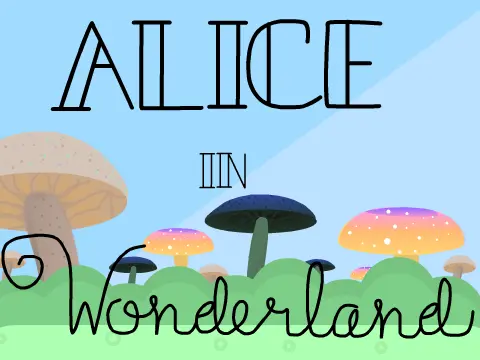 Alice in Wonderland platformer logo with custom font by -Fontify- and original character art