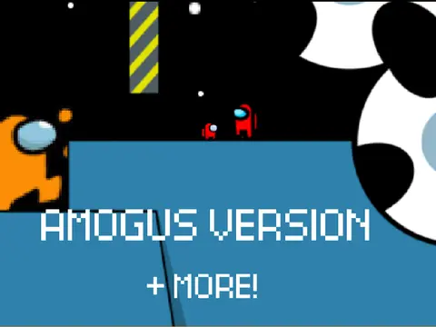 Among Us themed massive multiplayer platformer logo with amogus characters