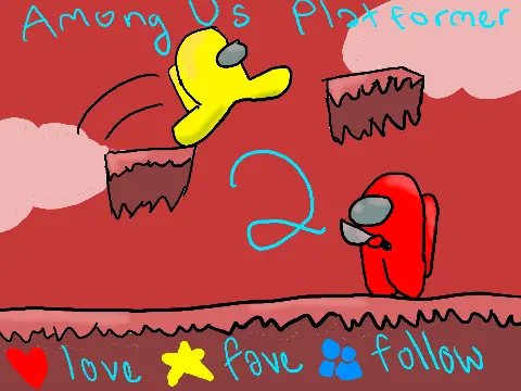 Among Us Platformer 2 game logo featuring Yellow the Crewpostor standing on alien terrain