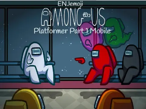 Among Us platformer mobile logo cover featuring mini Crewmate character
