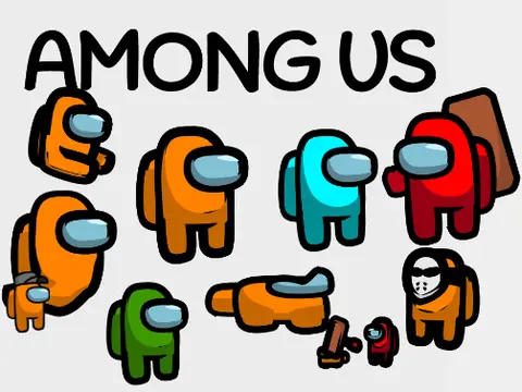 Red Among Us crewmate character in a platforming level with vents and obstacles