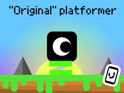 An Original Platformer logo featuring self-deprecating platformer humor