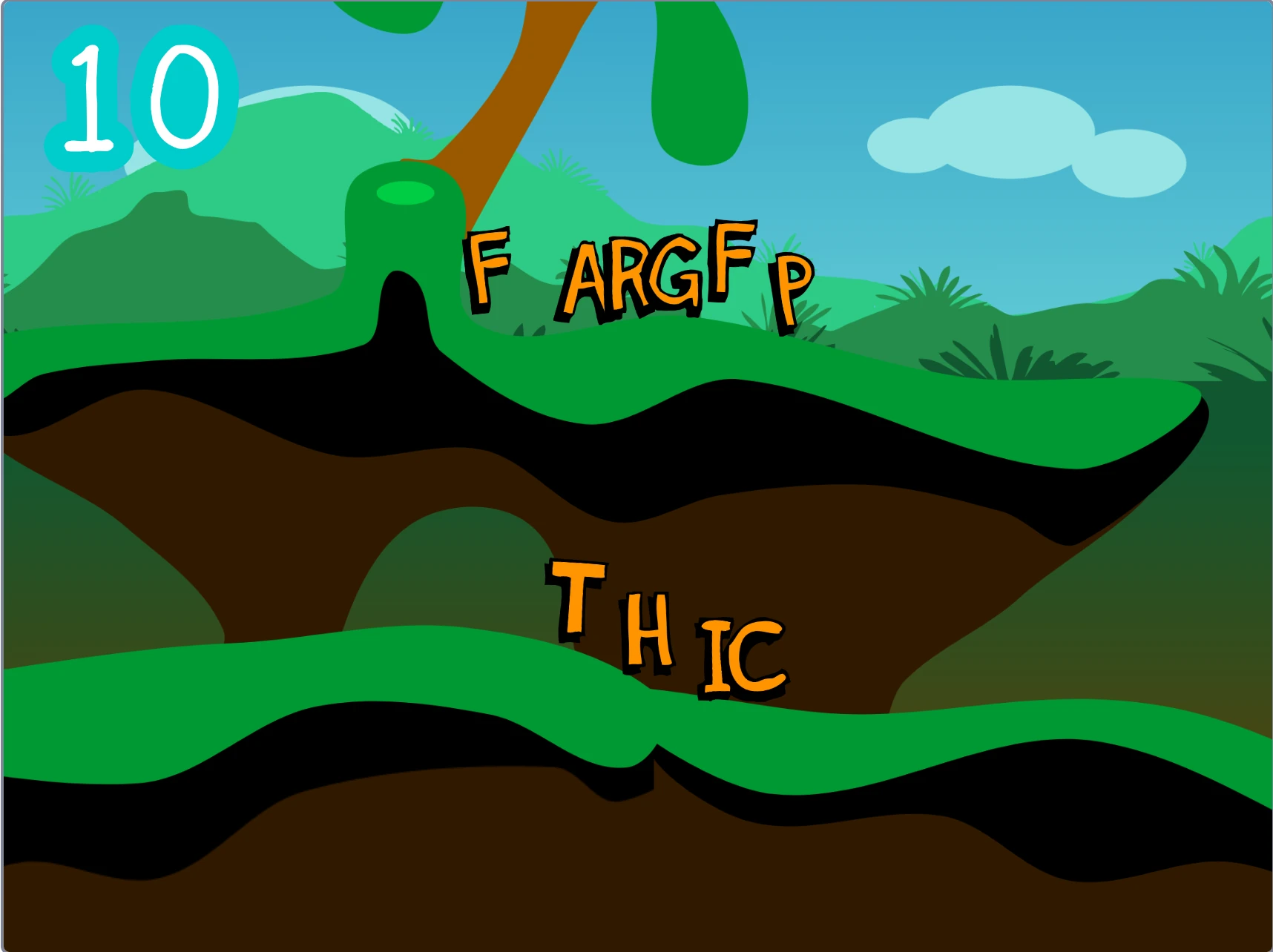 Animate a Name Platformer v0.4b screenshot showing level design and letter movement