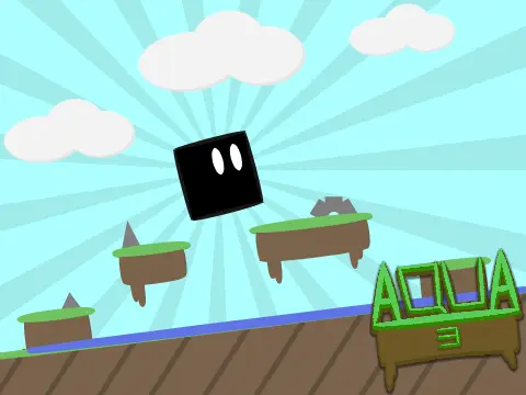 Aqua 3 platformer logo cover featuring island and urban environment transitions