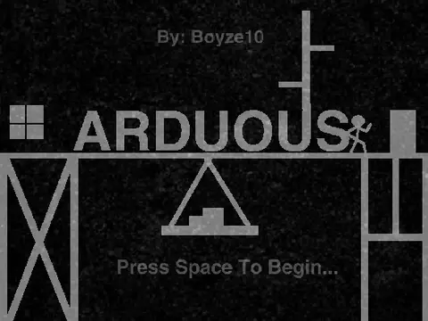 Arduous platformer logo cover featuring flag objective and spike hazards