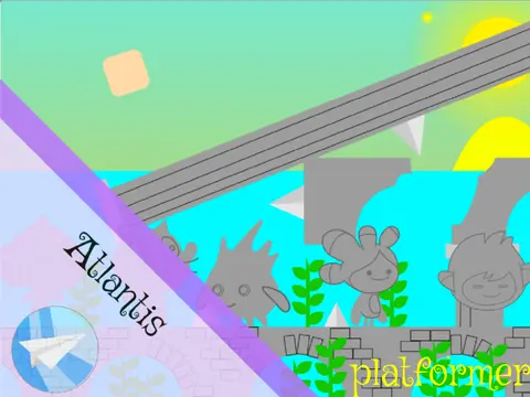 Atlantis platformer logo featuring underwater ruins theme