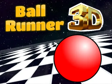 Ball Runner 3D game logo featuring a rolling ball on a neon 3D track