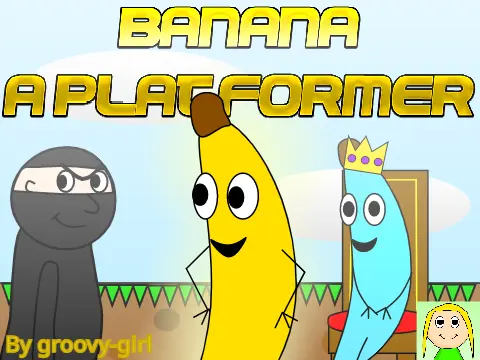 Banana - A Platformer v.03 game logo with banana character and purple portal