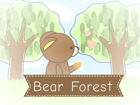 Bear Forest platformer logo cover featuring San-X inspired bear in forest