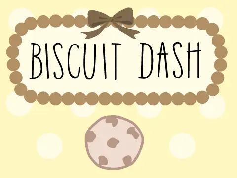 Biscuit Dash platformer logo - biscuit character avoiding pears and popsicles