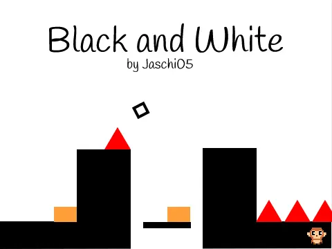 Black and White platformer logo cover featuring monochrome aesthetic and level design