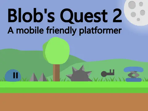 Blob Quest 2 platformer logo cover featuring blob character and trampoline