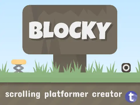 Blocky Scrolling Platformer Creator by TimMcCool featuring ground, lava, spring, saw, checkpoint and flag blocks
