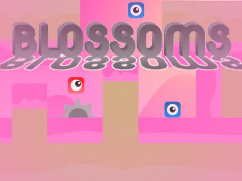 Blossoms multiplayer scrolling platformer logo with cooperative gameplay theme