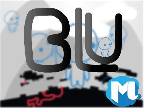 Blu platformer logo cover featuring dark plains and red goo obstacles