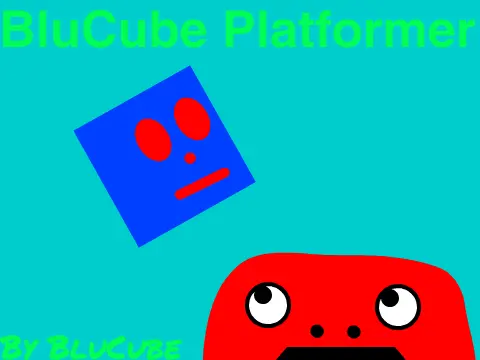 Blucube Platformer game logo - blue cube platforming with Eye of the Tiger Rocky theme