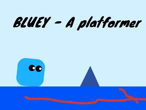 Bluey platformer logo cover featuring rounded square character design