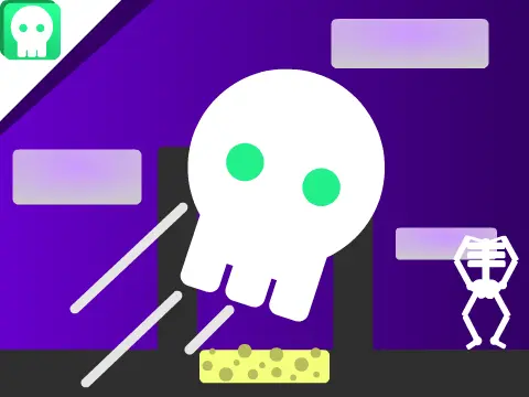 Bones platformer logo - skull character navigating acid hazards