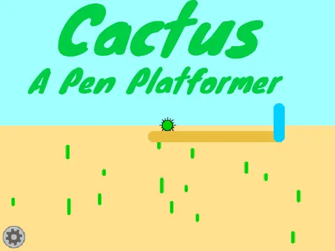 Cactus pen platformer logo cover featuring pen-drawn cactus and platformer editor interface