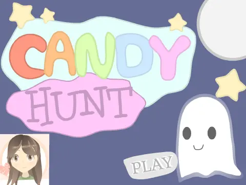 Candy Hunt Halloween platformer game logo with pumpkin and candy theme
