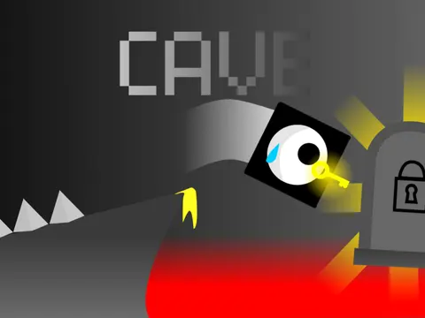 CAVE mobile platformer logo cover featuring dark cave with key and door