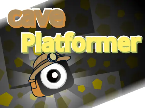 Cave platformer logo featuring dark cave environment with treasure chest and explorer