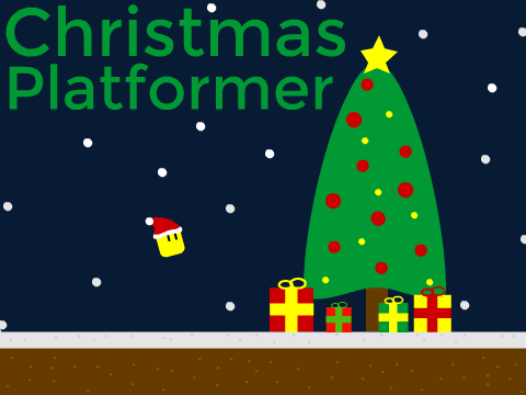 Christmas platformer logo cover featuring George character collecting presents in snowy levels