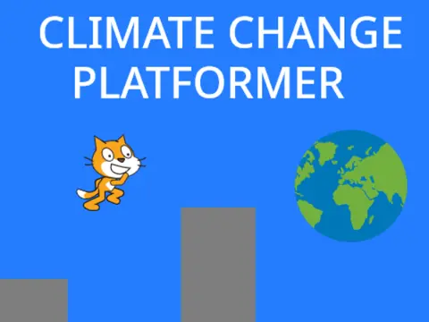 Climate Change Platformer logo cover featuring environmental themes and griffpatch cat
