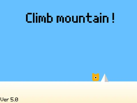 Climb Mountain platformer logo with rainbow cube and mountain scenery