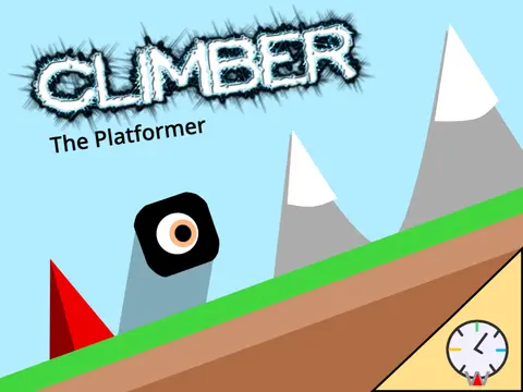 Climber platformer logo featuring mountain climbing and snowman boss theme
