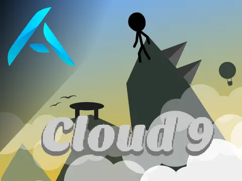 Cloud 9 stickman platformer logo cover featuring stickman character and cloud scenery