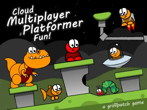 Logo for Cloud Platformer Multiplayer Fun game showing characters and platforms