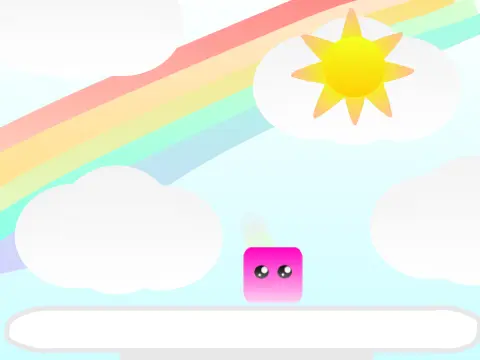 Clouds Official Platformer game logo featuring Cutie Cube on cloud adventure