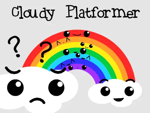 Cloudy platformer game logo featuring Cloudy the cube with cheerful expression