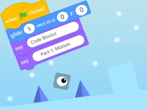 Code Blocks Platformer logo featuring Scratch coding blocks theme