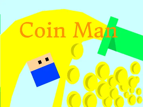 Coin man platformer logo featuring coin collection and shop mechanics