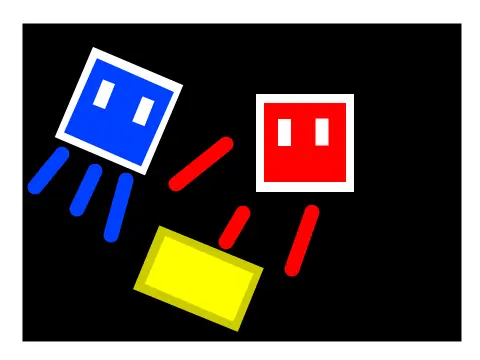 Color 2 player platformer logo - blue and red cooperative asymmetric gameplay
